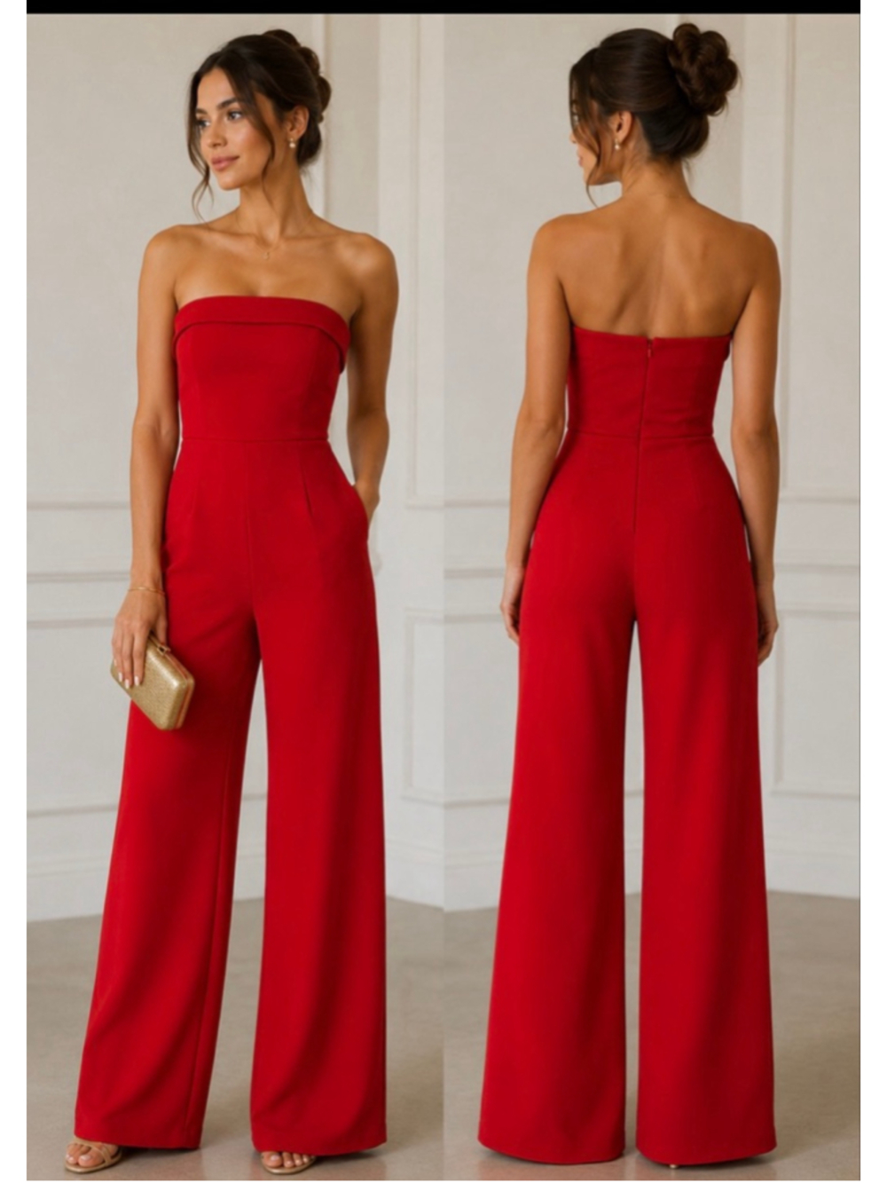 Women's Crystal Sky Red Strapless Wide Leg Jumpsuit M